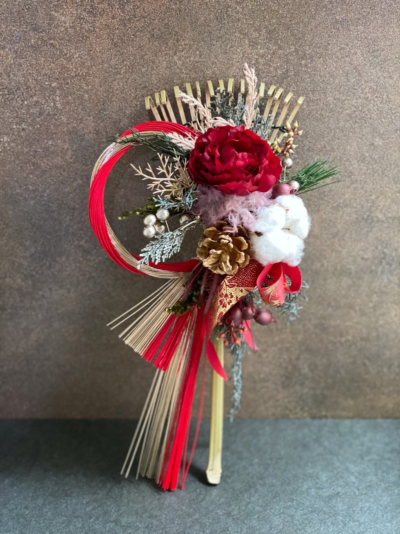 招财开运熊手 注连绳 永生花 不凋花 新年 花圈 壁挂花串 - 干燥花/捧花 - 植物．花 红色