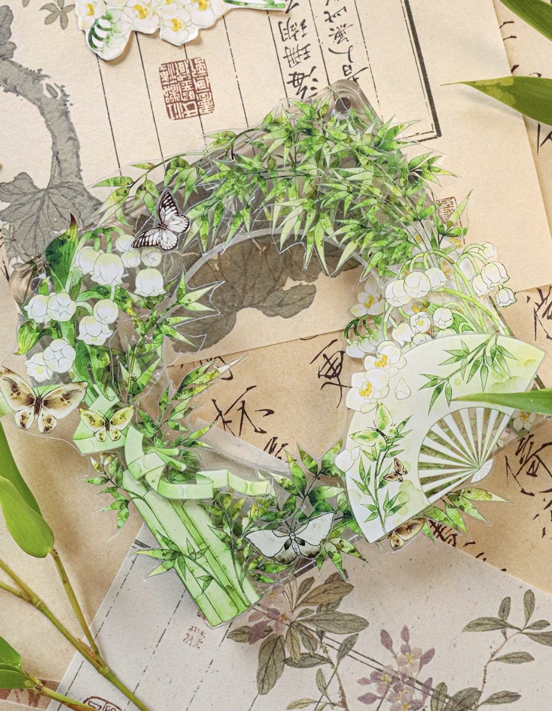 翠竹吟 古風綠色植物造景 PET 和紙膠帶 10米卷 - 纸胶带 - 其他材质 绿色