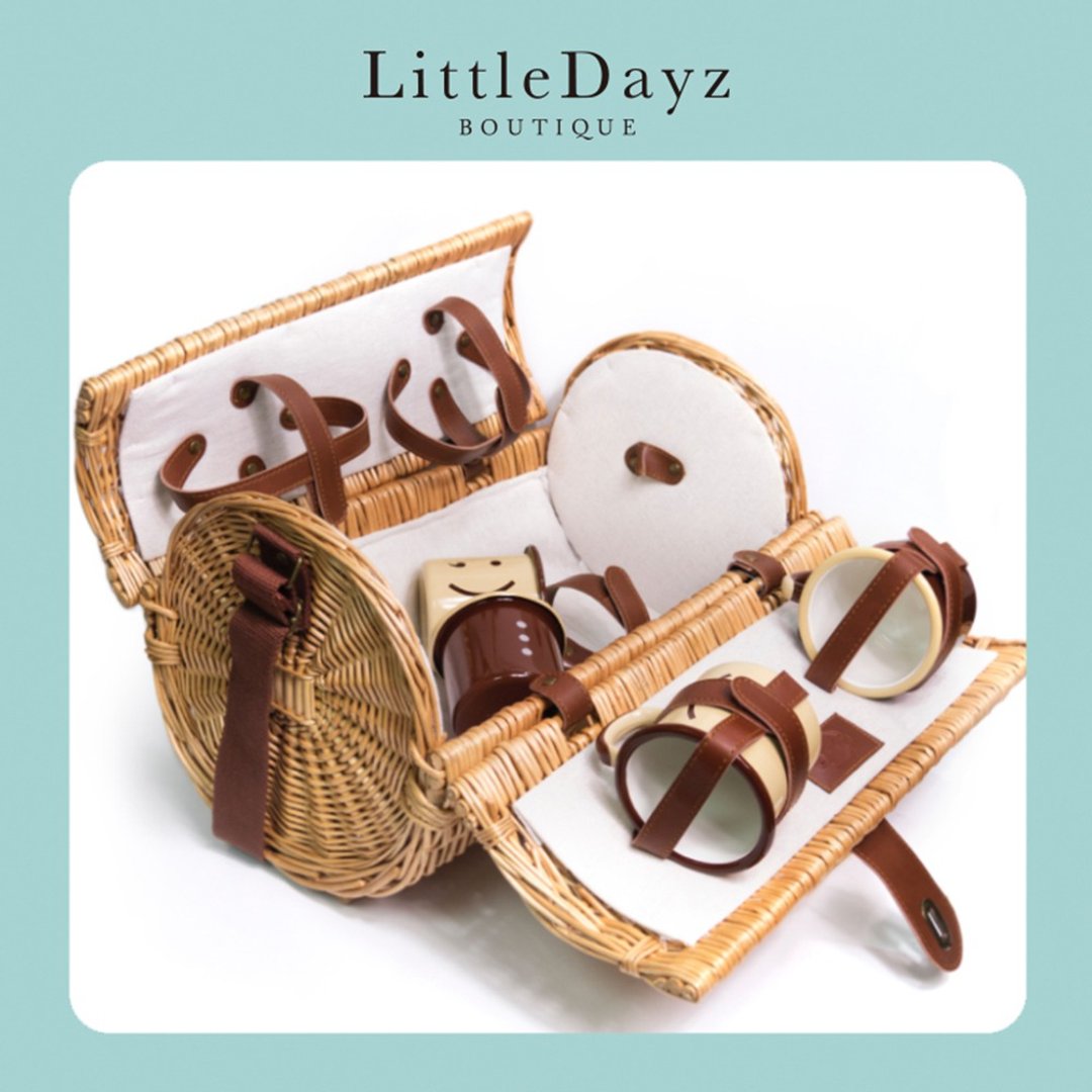 LittleDayz野餐篮玖申搪瓷套装圆筒形编织手提篮户外野餐居家收纳 - 置物架/篮子 - 软木/水松木 卡其色