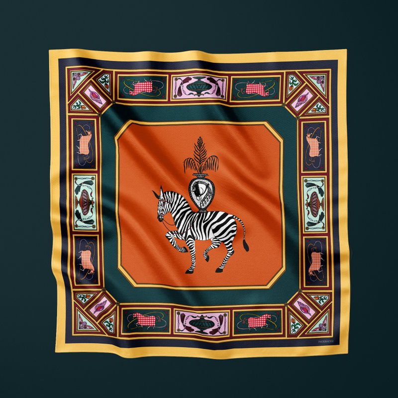 Zebra 65真丝斜纹方巾 - 丝巾 - 丝．绢 橘色