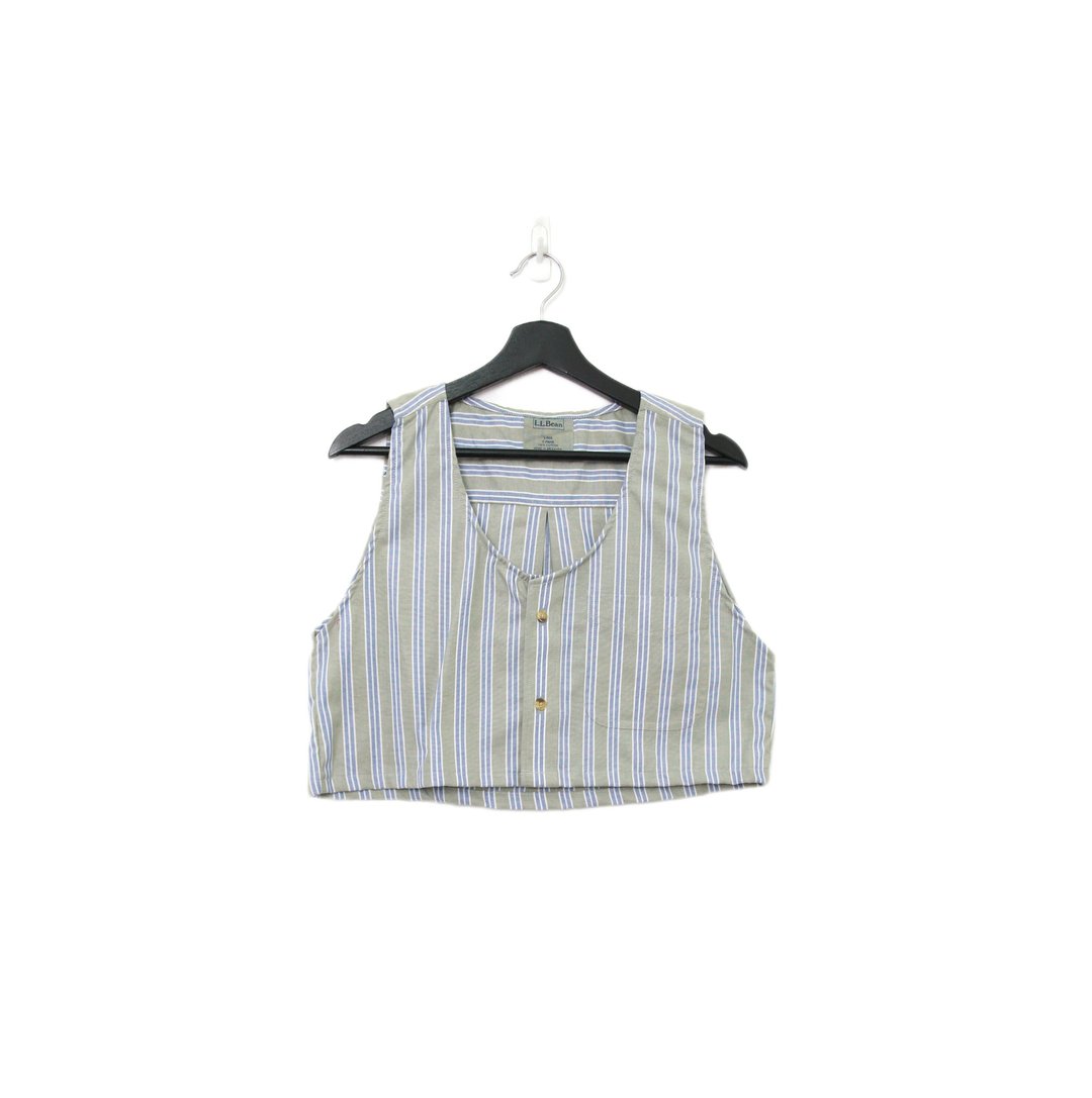 Back to Green-再制水洗丹宁条纹背心 灰绿色 tt-14 vintage vest - 女装背心 - 棉 