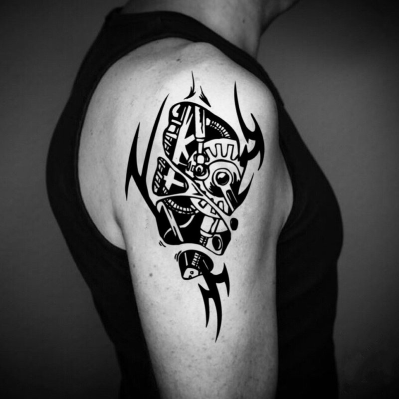 OhMyTat 生物力学手臂 Biomechanical 刺青图案纹身贴纸 (2 张) - 纹身贴 - 纸 黑色