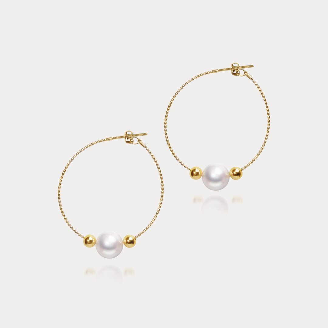 Orbit | 7.5-8mm 小巴黎耳圈 日本Akoya海水珍珠 18K耳环 - 耳环/耳夹 - 珍珠 透明