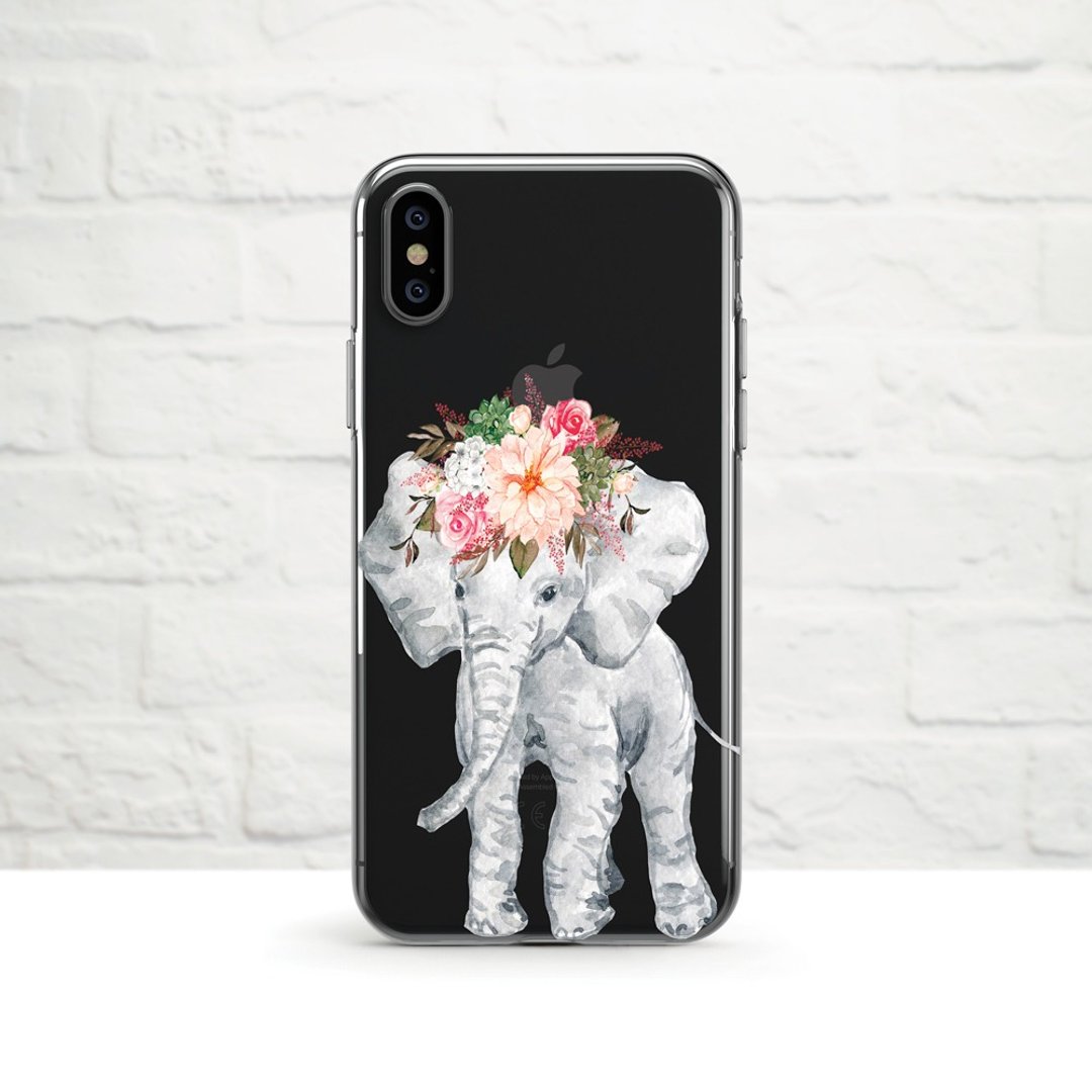 花俏象象-防摔透明软壳- iPhone 14, 14, Xs至iPhoneSE2, Samsung - 手机壳/手机套 - 硅胶 灰色