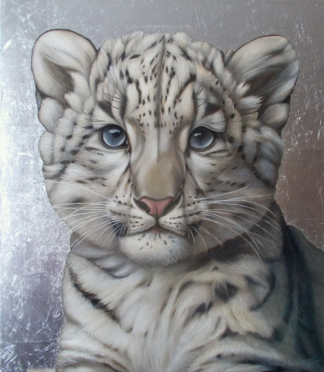 雪猫、雪豹、银箔艺术、现代动物绘画、原始布面动物画、野生动物 - 墙贴/壁贴 - 其他材质 多色