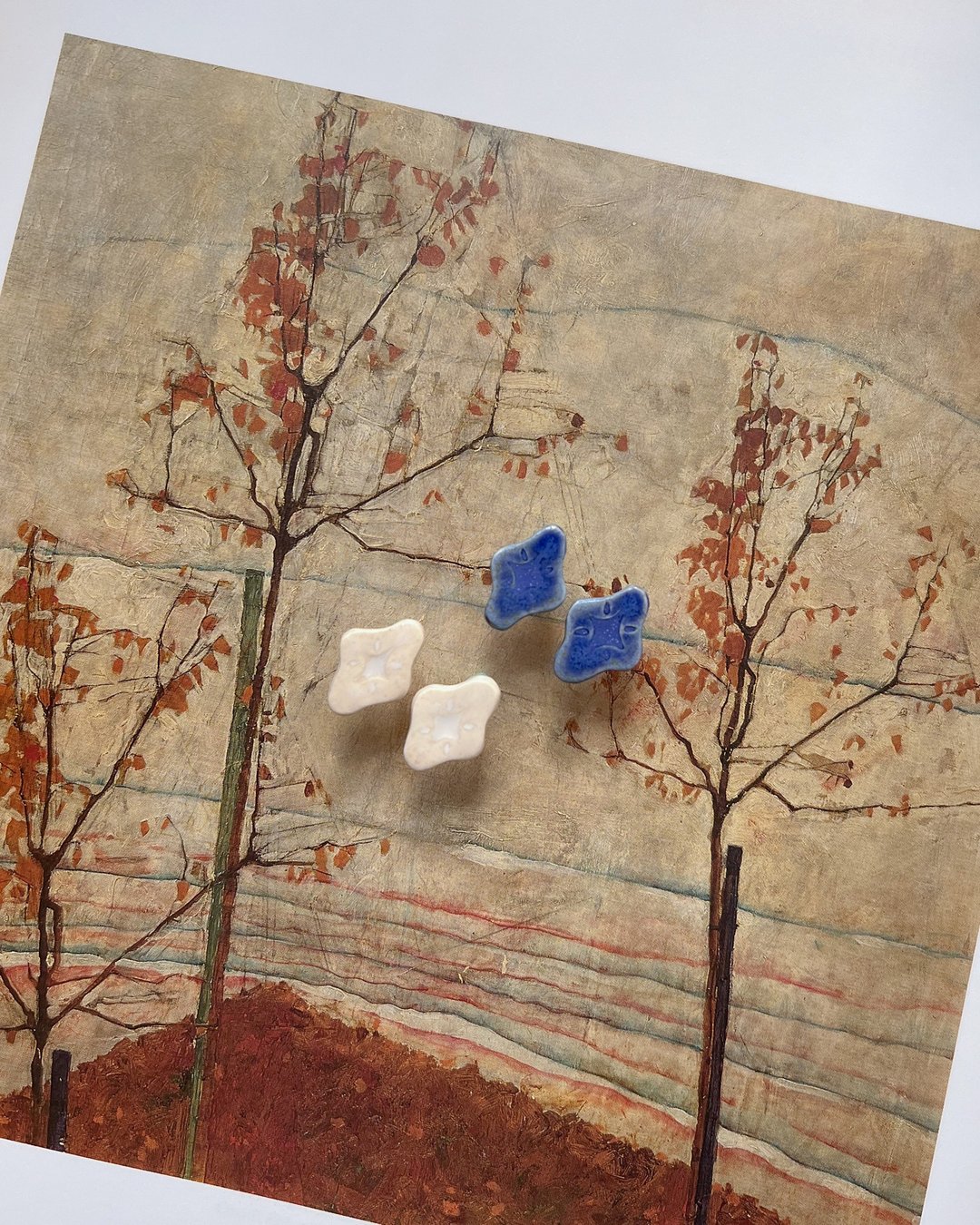 陶瓷 耳环 古典星芒陶瓷耳环 夹式 Ceramic Accessory - 耳环/耳夹 - 瓷 蓝色