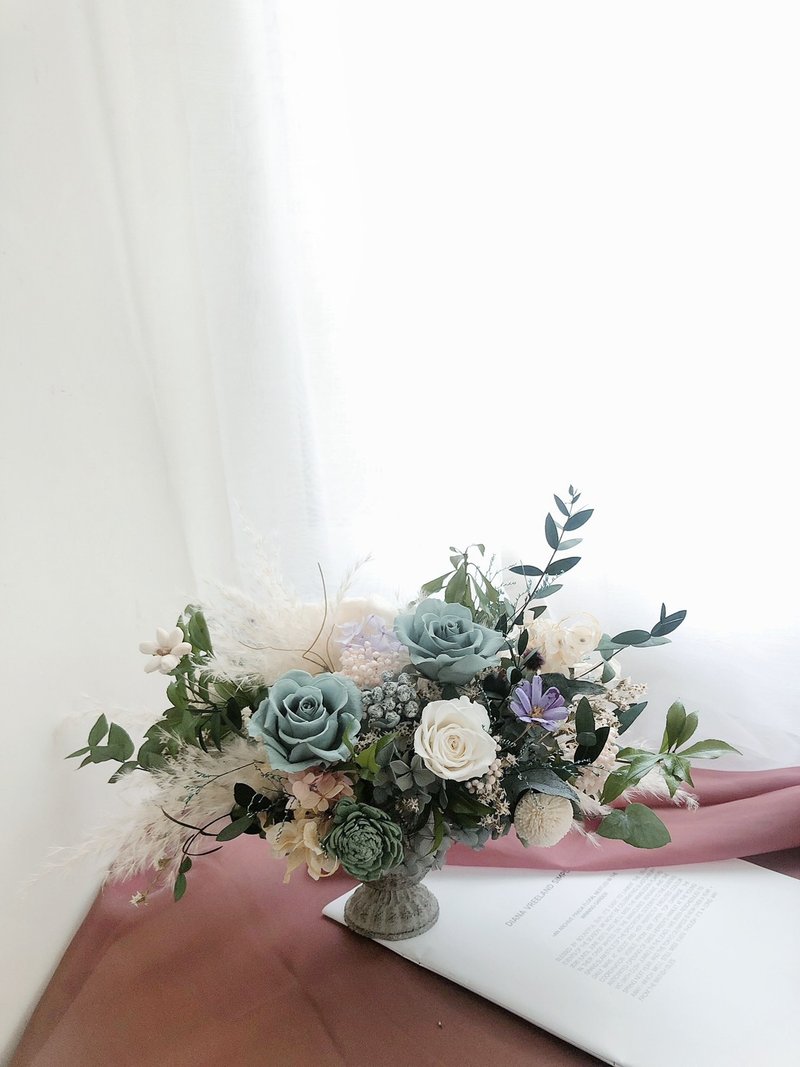 永生花 永生玫瑰 干燥花盆栽 绿色 开幕盆花 交换礼 生日礼物 祝 - 干燥花/捧花 - 植物．花 绿色