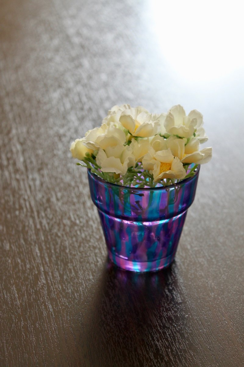 琉璃雨│幻彩复古紫蓝色手工迷你花器摆饰 - 花瓶/陶器 - 玻璃 紫色