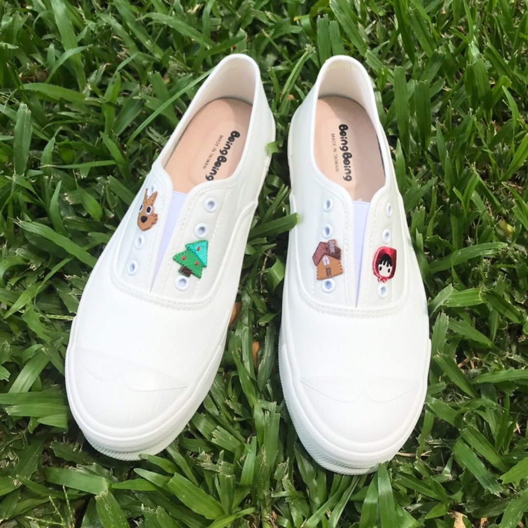 福利品 / 亲子绣花章企鹅鞋 小红帽与大野狼 - 白色(大人) - 女款休闲鞋 - 棉 白色