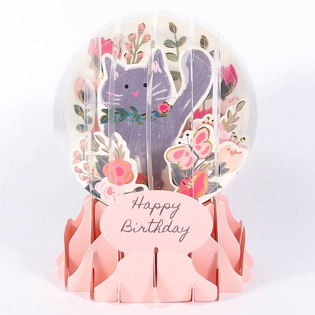 雪球卡-猫咪在花园里【Up With Paper-立体卡片 生日祝福】 - 卡片/明信片 - 纸 粉红色