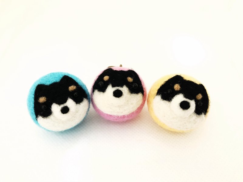 羊毛毡黑柴犬汤圆/钥匙圈 - 钥匙链/钥匙包 - 羊毛 红色