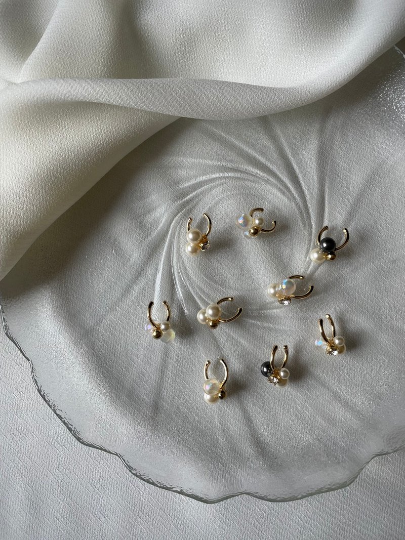 锆石泡泡耳扣 耳骨夹 - 耳环/耳夹 - 贵金属 白色