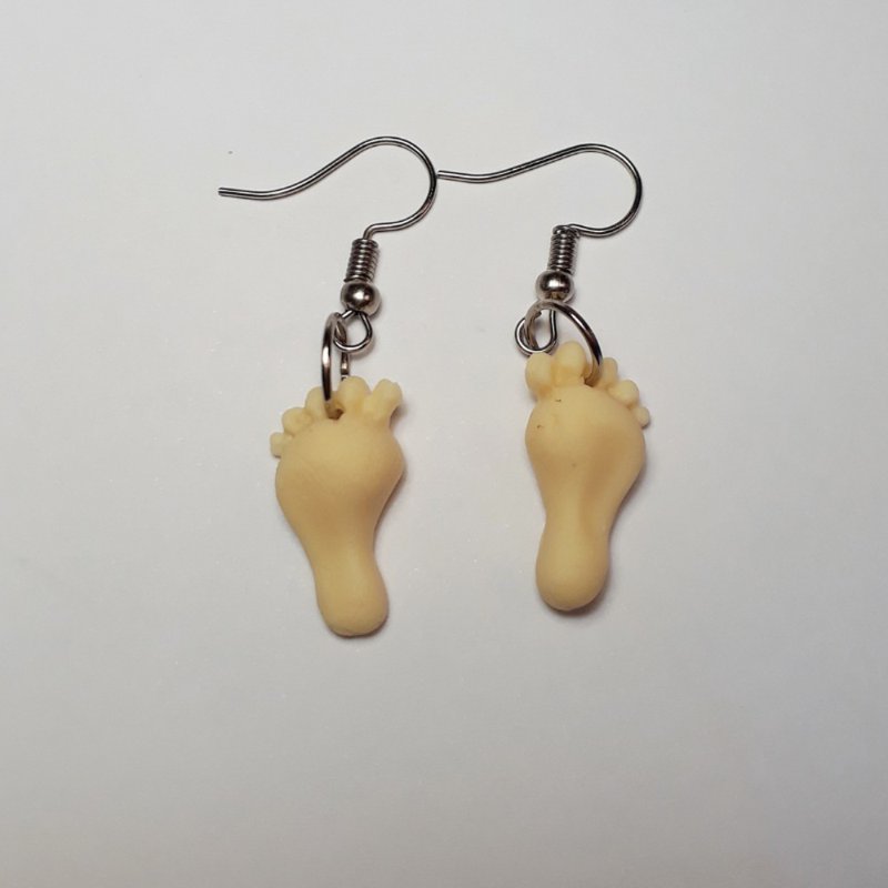 Yellow Foot Earring Handmade Air Dry Clay Eco Friendly Stainless Wire Hook - 耳环/耳夹 - 粘土 黄色
