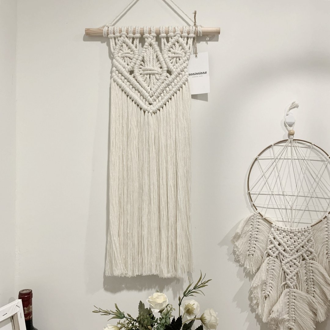 Macrame 三菱形 对称 流苏 编织 挂饰 - 摆饰 - 棉 白色