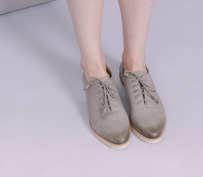 复古手工擦色 学院绑带真皮牛津鞋 - 女款牛津鞋/乐福鞋 - 真皮 咖啡色