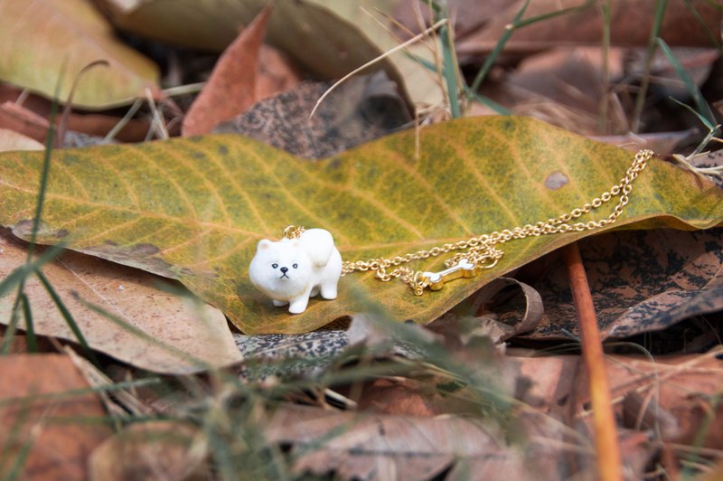 白色博美狗项链 - 项链 - 珐琅 