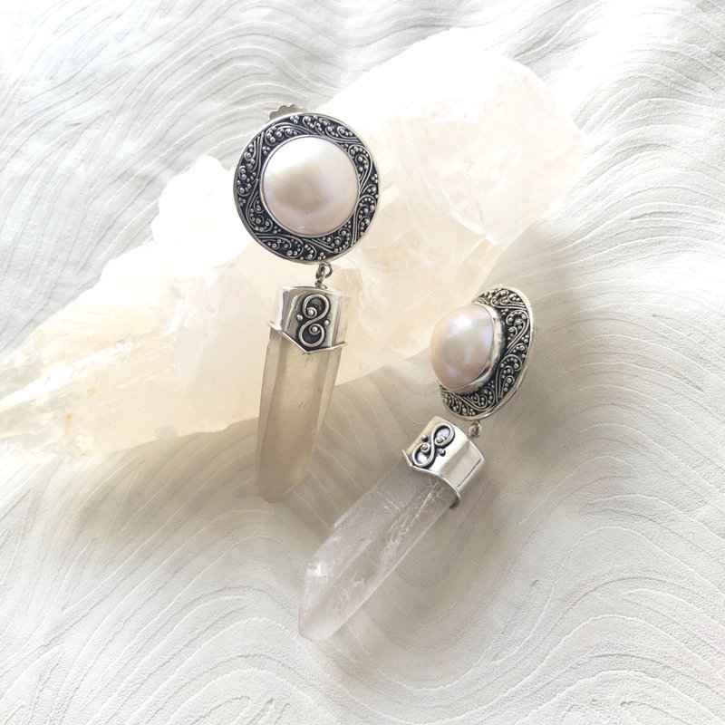 耳环 流浪之月〈Wandering Moon〉★疗愈系列 - 耳环/耳夹 - 宝石 白色