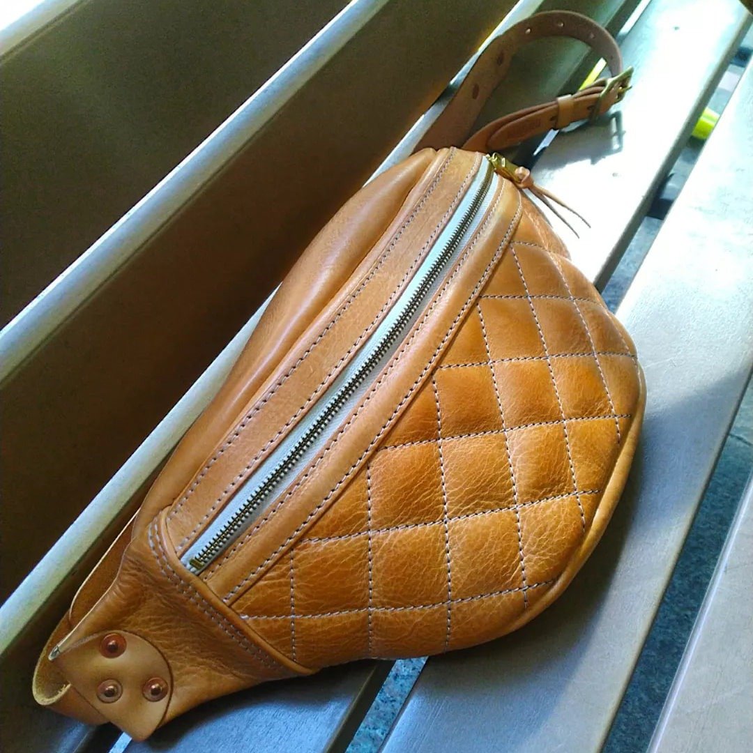 Leather whist bag - 皮革腰包 / 贴身好用的高质感全皮革包 - 侧背包/斜挎包 - 真皮 橘色