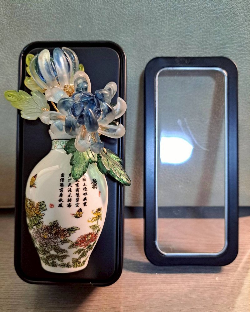 【中国风花瓶-蓝菊】磁铁 ∕ 冰箱贴 ∕ 扩香瓶 - 冰箱贴/磁贴 - 玻璃 蓝色