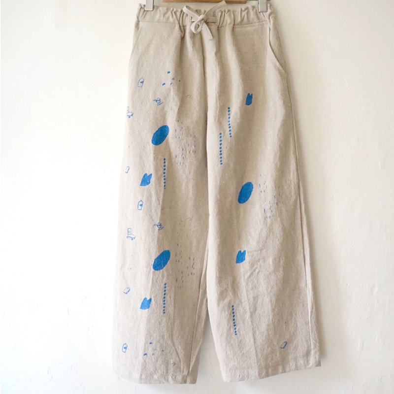 货车司机的一天-原色棉麻口袋手工长长宽裤 - 女装长裤 - 棉．麻 金色