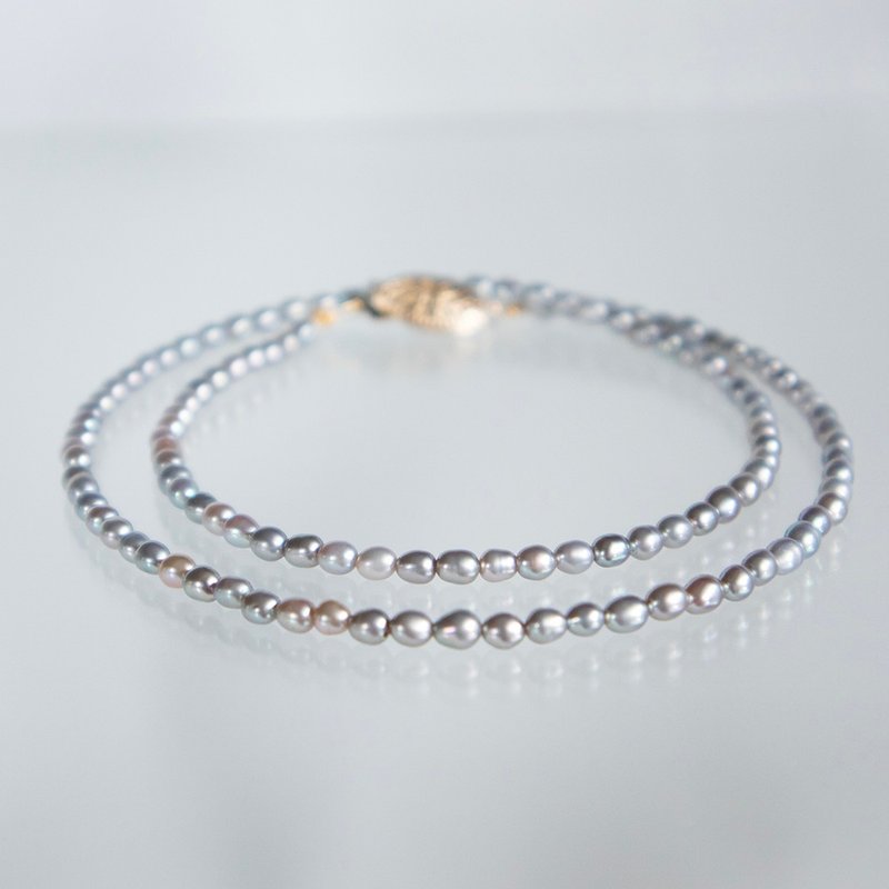 蓝灰色米粒珍珠项链 - 项链 - 珍珠 灰色