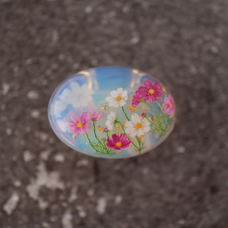 天然石蛋白石与大波斯菊、金箔的腰带扣饰 发勾饰品 胸针 圣诞节 成人式 秋樱 - 其他 - 宝石 蓝色