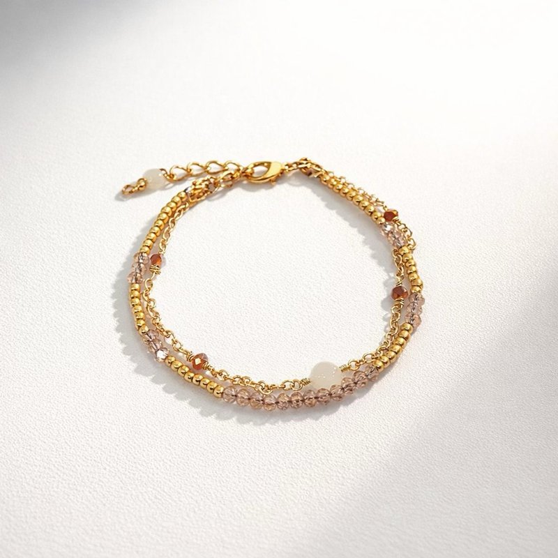 夕日暖波 Golden Ripple 原创双层手链 日本米珠 琉璃 18K 镀真金 - 手链/手环 - 其他材质 金色