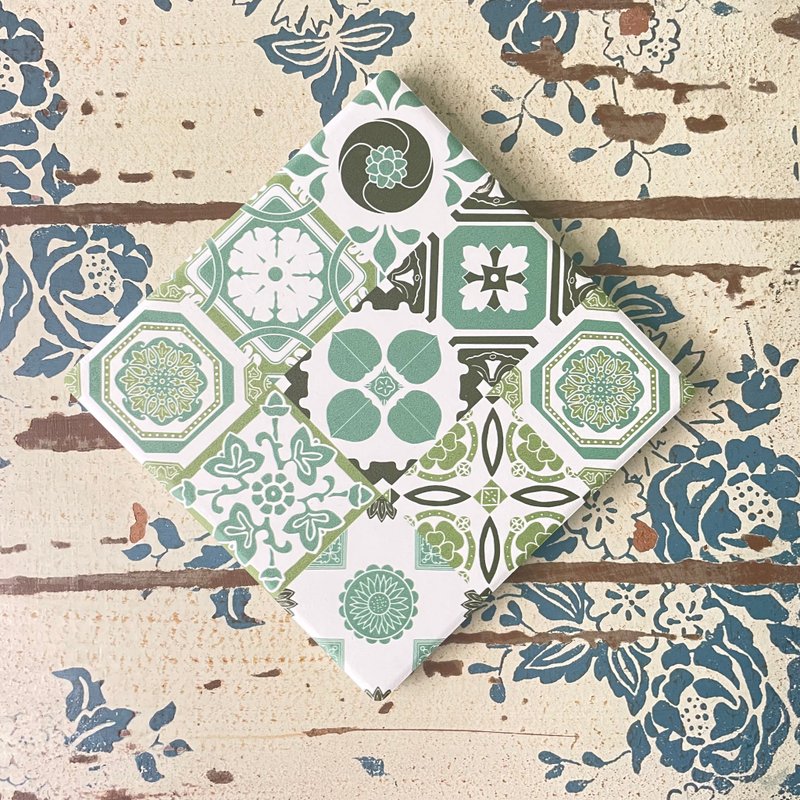 百花系列 ∣ 蕨色 花砖吸水杯垫 - 杯垫 - 陶 绿色