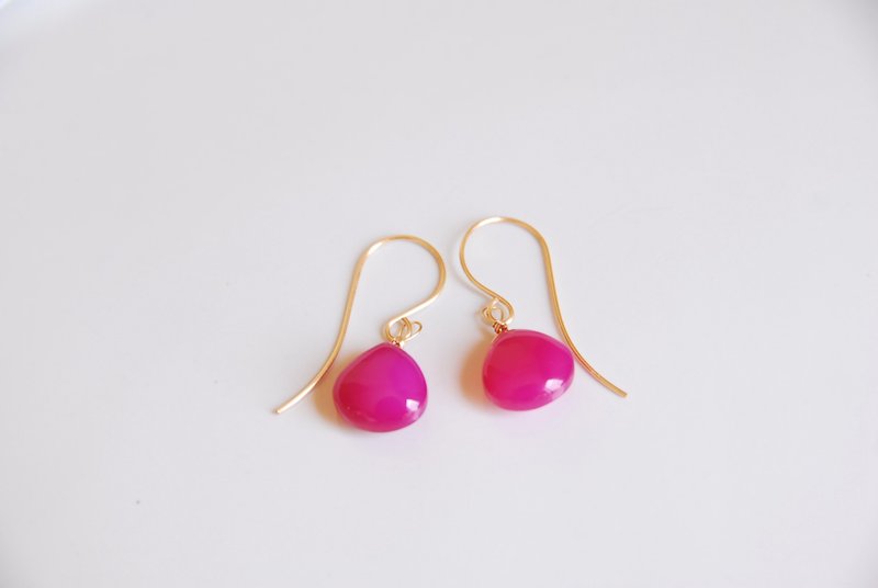 桃红色玉髓耳环 14KGF - 耳环/耳夹 - 半宝石 粉红色