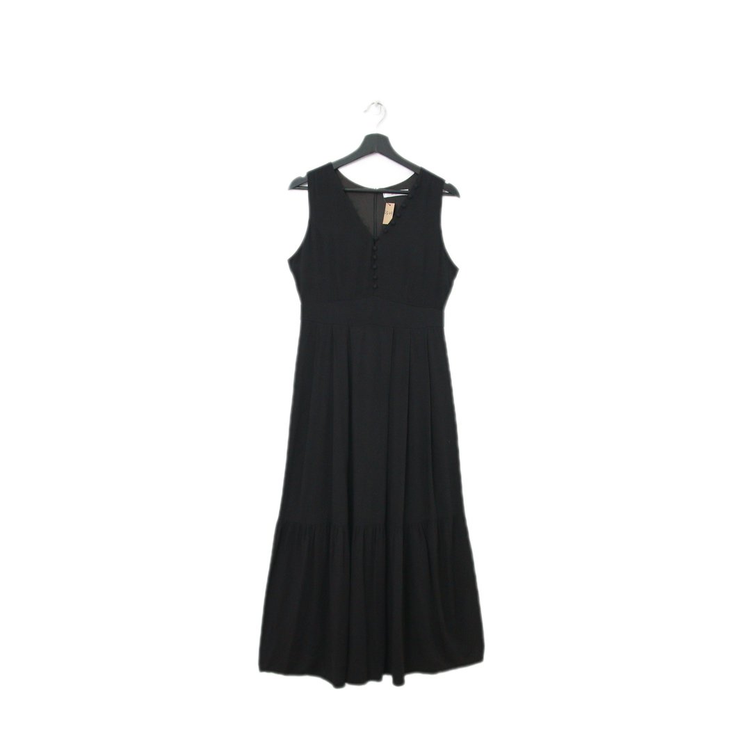 Back to Green-复古长洋装 黑色胸前扣设计 Ls-24//vintage dress - 洋装/连衣裙 - 棉 