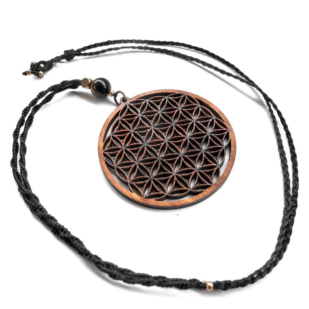 Yoga Pendant Flower of life Charm - 项链 - 木头 咖啡色