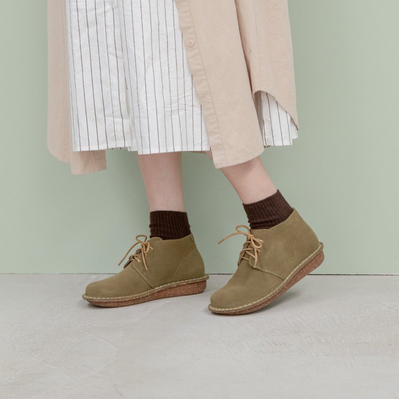 圆头小短靴 _ 军绿 - 女款休闲鞋 - 真皮 绿色