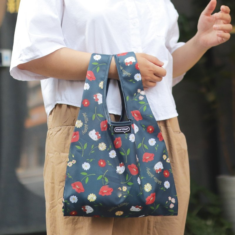 murmur环保小提袋-Hello kitty (碎花-黑)| 附饮料套 - 手提包/手提袋 - 聚酯纤维 黑色