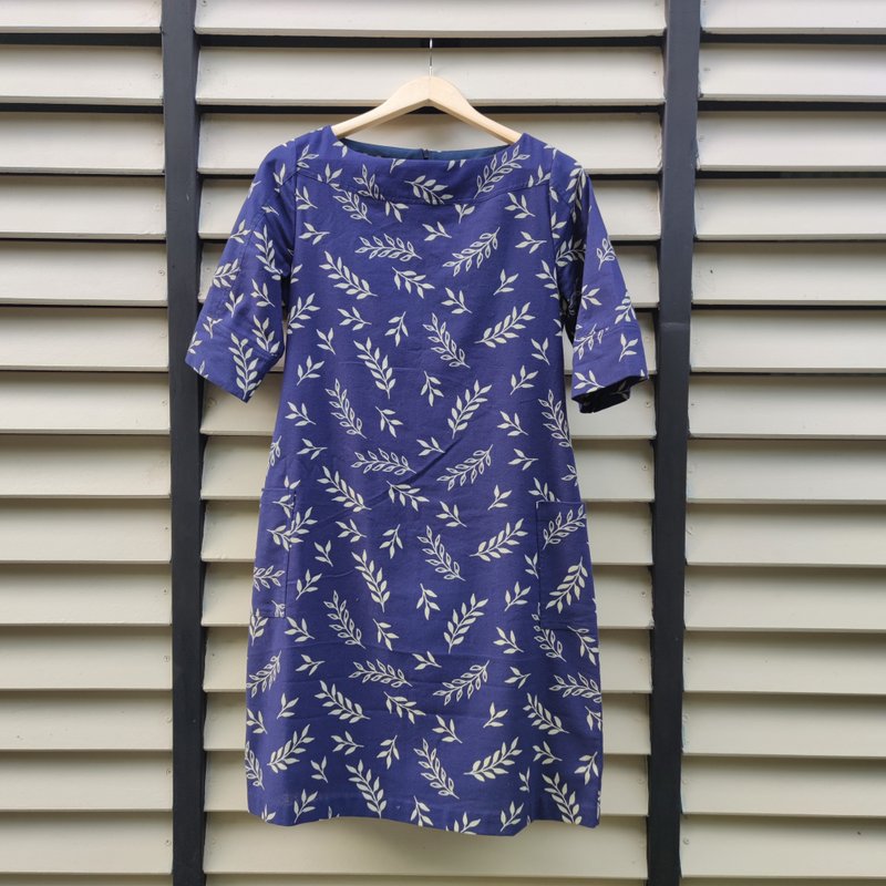 Navy Blue Dress - 洋装/连衣裙 - 棉．麻 蓝色