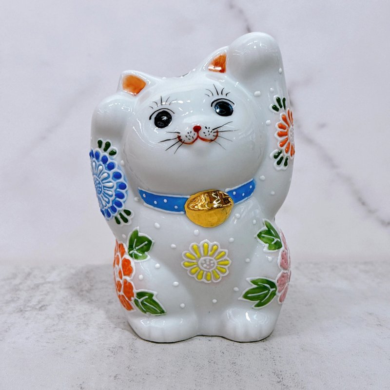 【花漾招财】日本九谷烧招财猫 | 両手 花园 4号 - 摆饰 - 瓷 白色