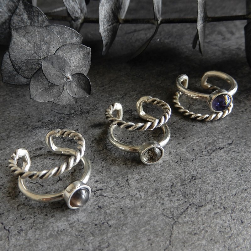 【可调式】宝石双环/银R053 - 戒指 - 纯银 银色