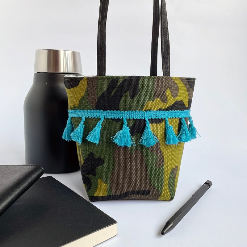 【Off-season sale】夏日时光手袋/环保饮料杯袋/限量 - 随行杯提袋/水壶袋 - 棉．麻 蓝色