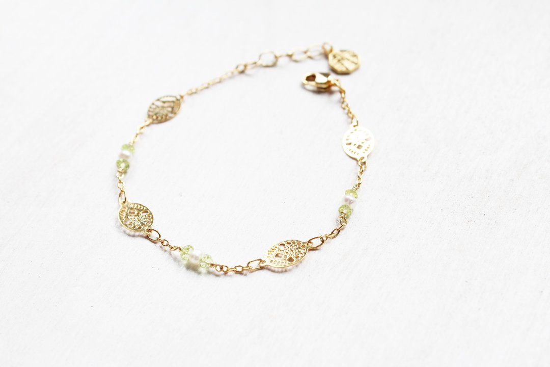 8月诞生石-Peridot橄榄石花叶盛宴系列手链 - 手链/手环 - 宝石 绿色