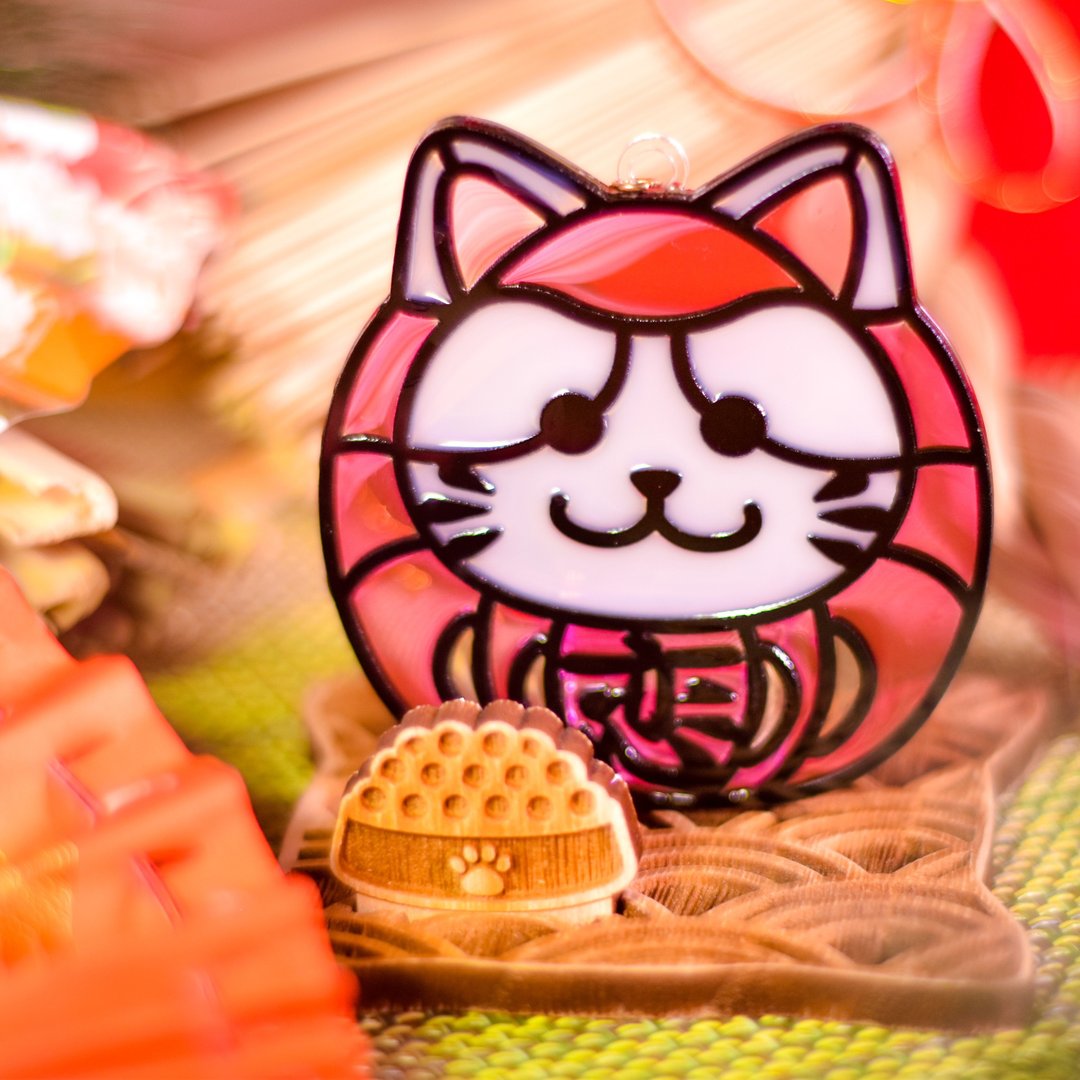 动物达摩招财 (猫咪) 台座式 手工彩绘 多色开运 开运摆件 - 摆饰 - 树脂 红色