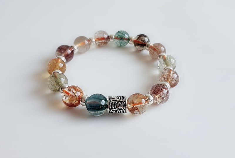 宝石系 ‧ 环状星云 . 天然矿石 发晶 925纯银六字真言 ‧ 手链 - 手链/手环 - 宝石 多色