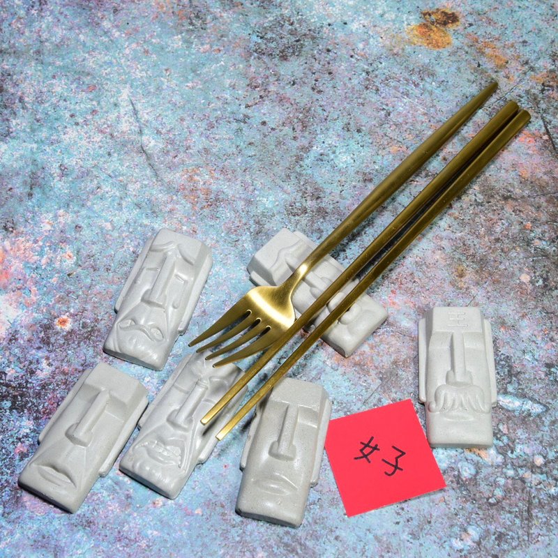 水泥制 kuso摩艾六种表情筷架 装饰 磁铁 一组六入 - 筷子/筷架 - 水泥 灰色