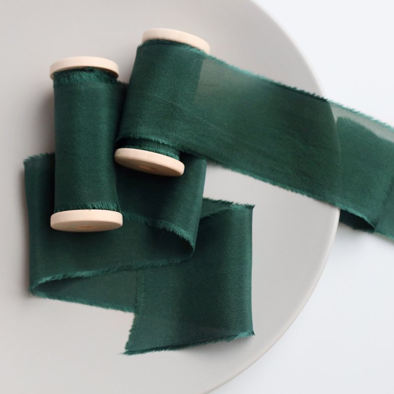 Pine Silk Ribbon / Hand Dyed Silk ribbon on Wood Spool - 包装材料 - 丝．绢 绿色
