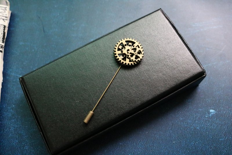 古青銅色齒輪胸針蒸氣龐克金屬胸花 - 胸针 - 其他金属 卡其色