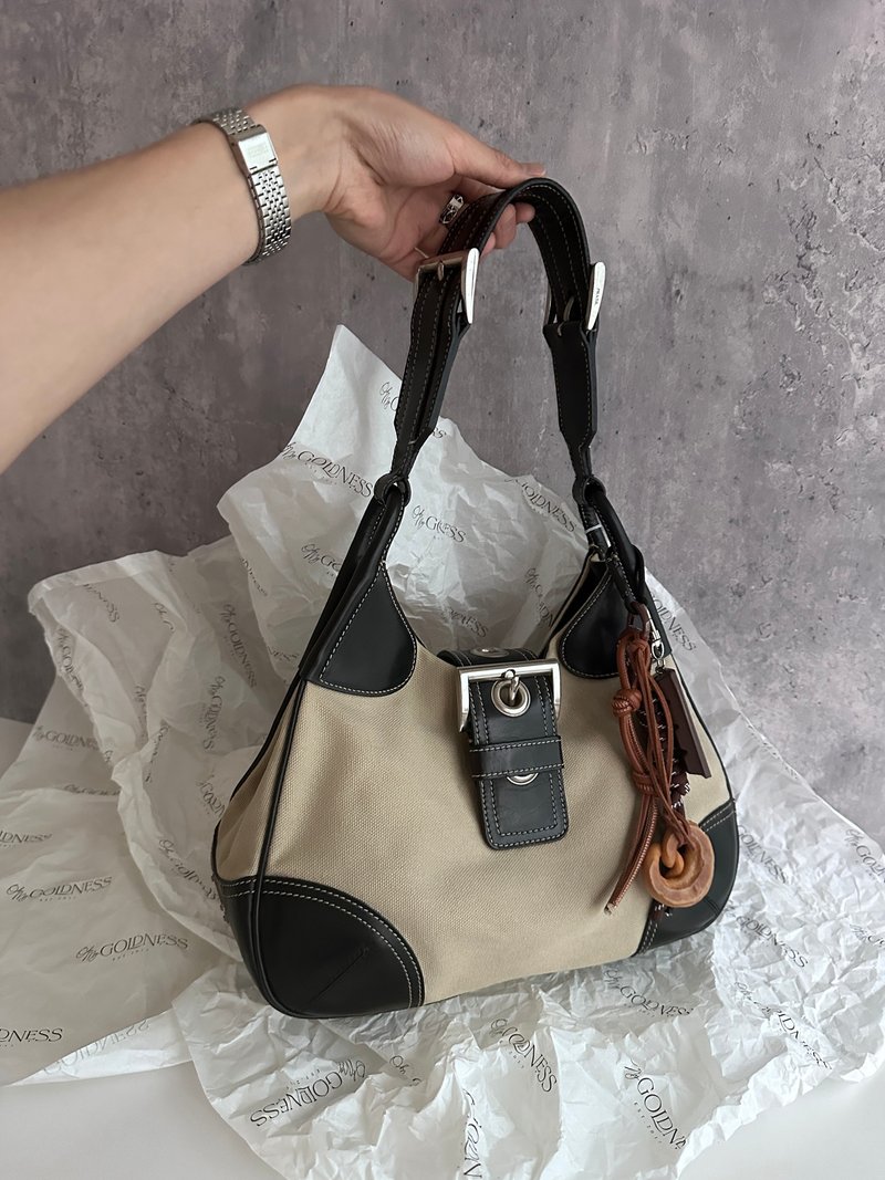 中古包 PRADA 普拉达 布拼皮 Hobo 腋下包 - 手提包/手提袋 - 真皮 卡其色