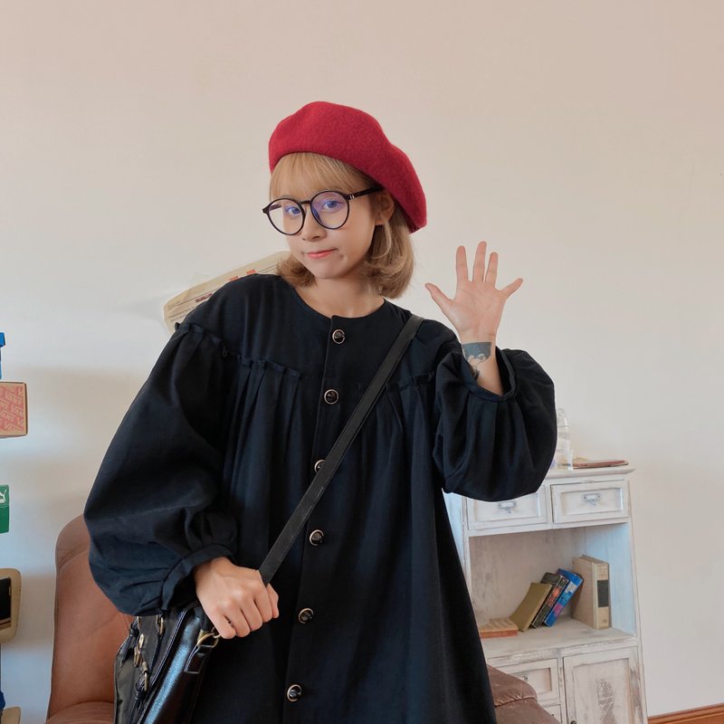 学院风 A字版型 灯笼袖 超宽松 古着感春秋外套 - 女装上衣 - 其他材质 黑色