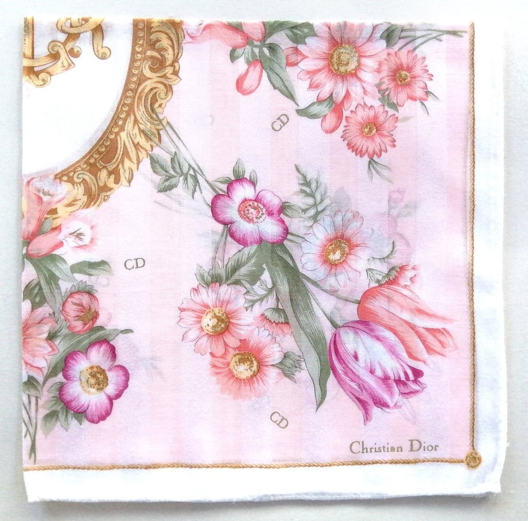 Christian Dior 复古手帕花卉粉色 19.5 x 19 英寸，复古围巾 - 手帕/方巾 - 棉 粉红色