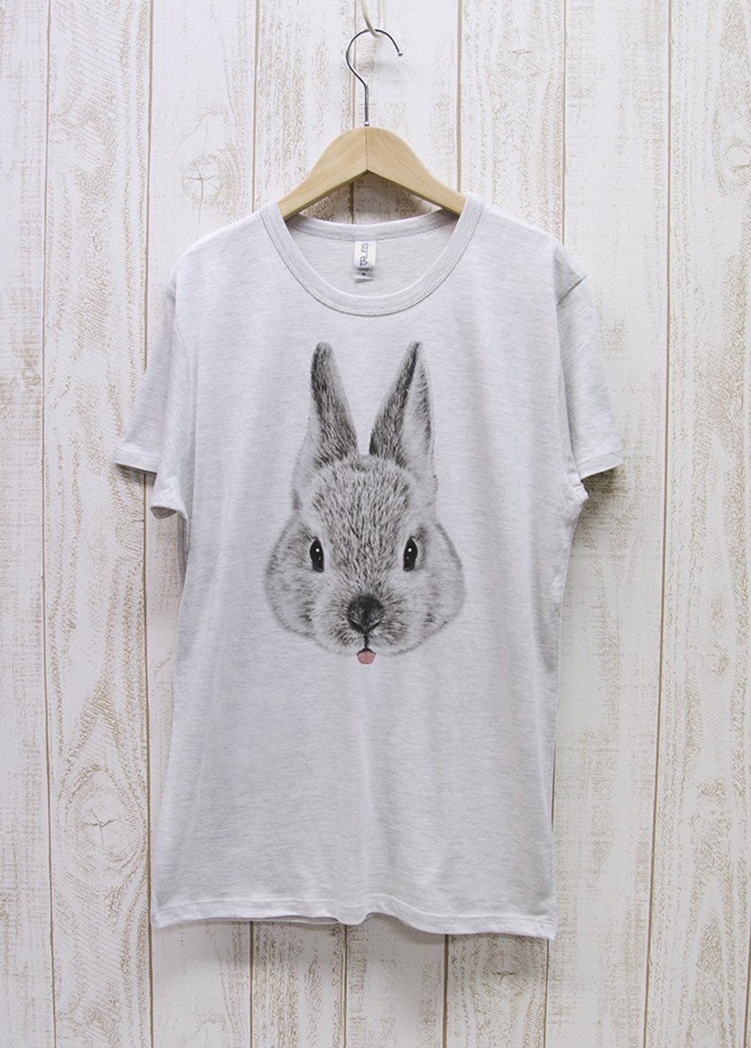 ronronRABIT Tee Beh 炭灰色白 / R032-TT-HWH - 中性连帽卫衣/T 恤 - 棉 白色
