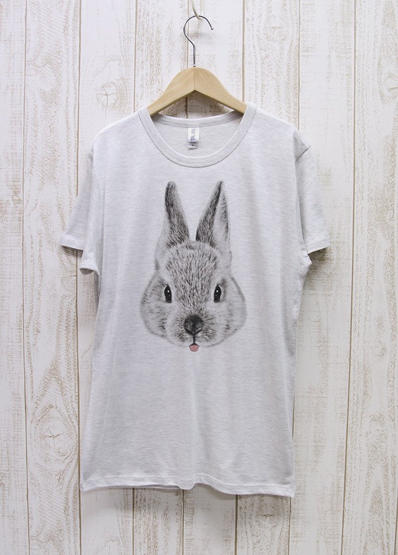 ronronRABIT Tee Beh Heather White / R032-TT-HWH - 中性连帽卫衣/T 恤 - 棉．麻 白色