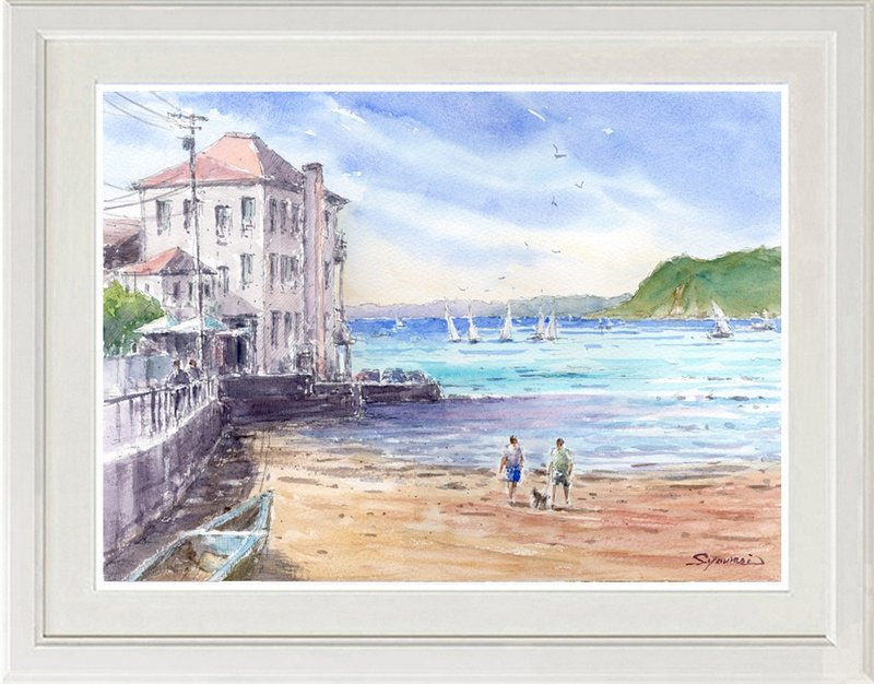 原水彩画：Abumizurihama、湘南叶山 - 海报/装饰画/版画 - 纸 蓝色