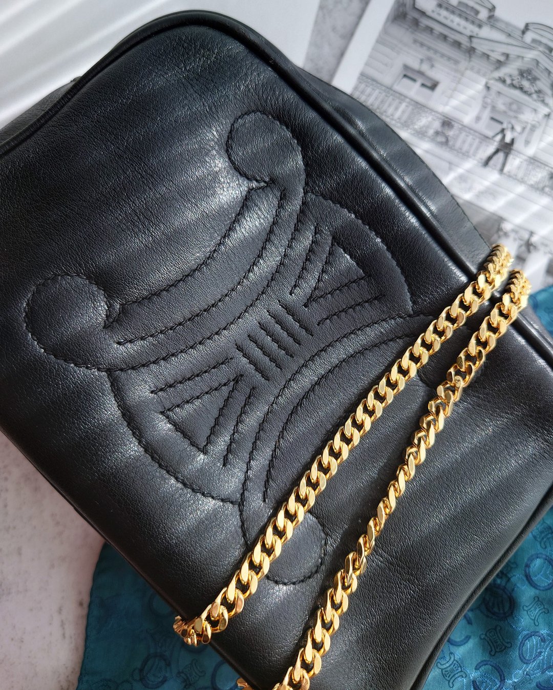 中古美品 CELINE 大凯旋门相机包单肩包斜背包斜背包斜挎包链条包 - 侧背包/斜挎包 - 真皮 黑色